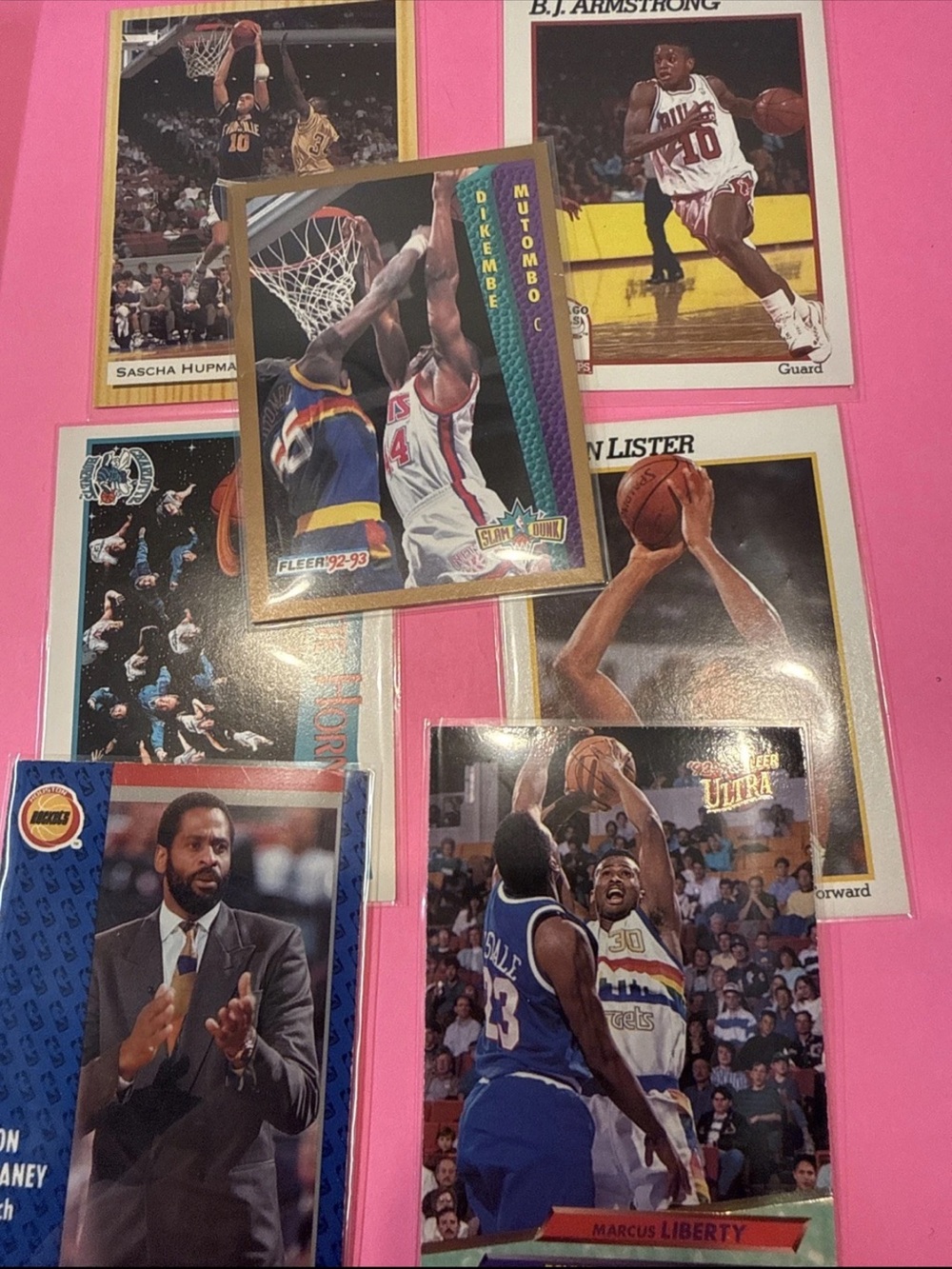 Lot of 7 vintage basketball trading cards 1990s bj armstrong sascha hupmann